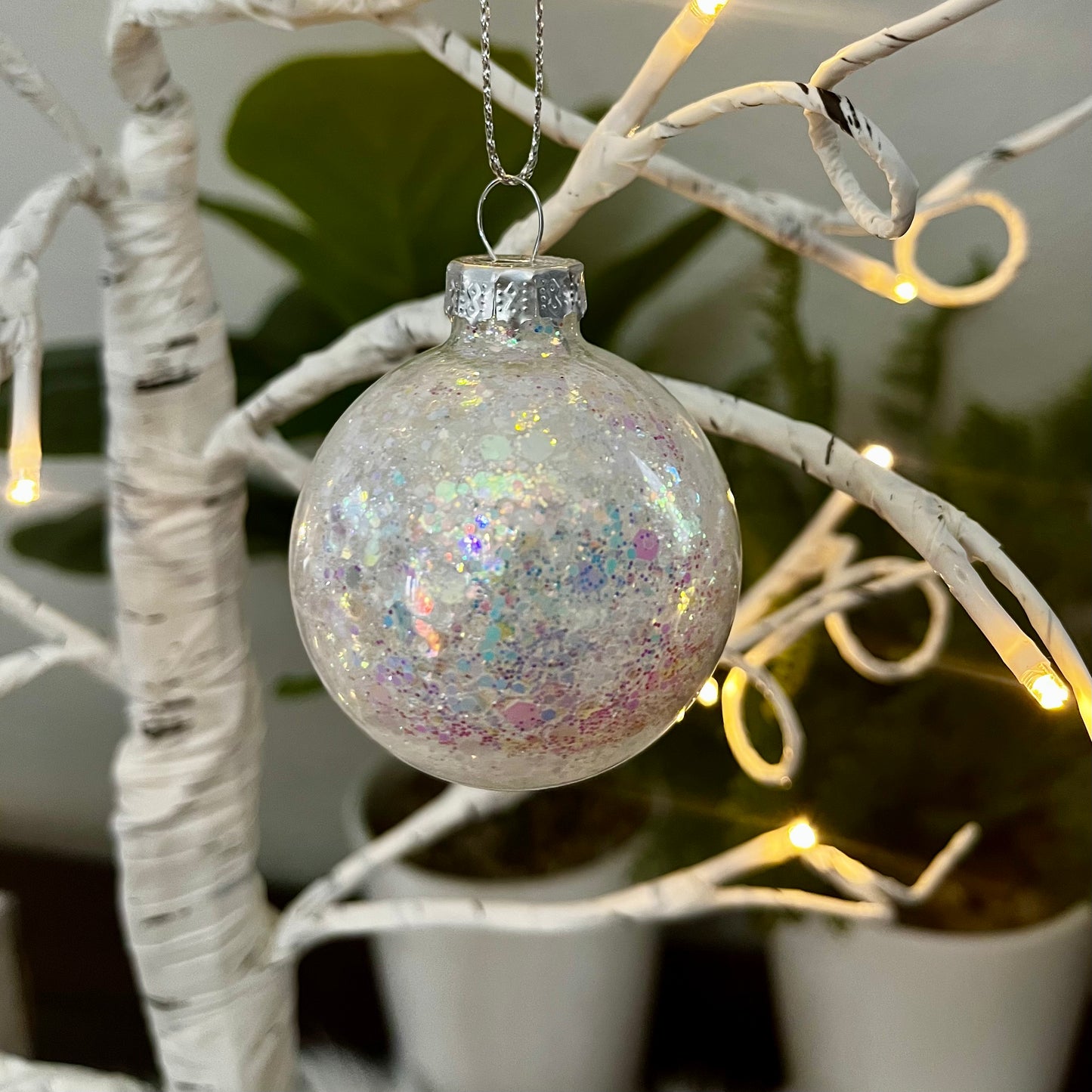White Sparkle Glass Ornament