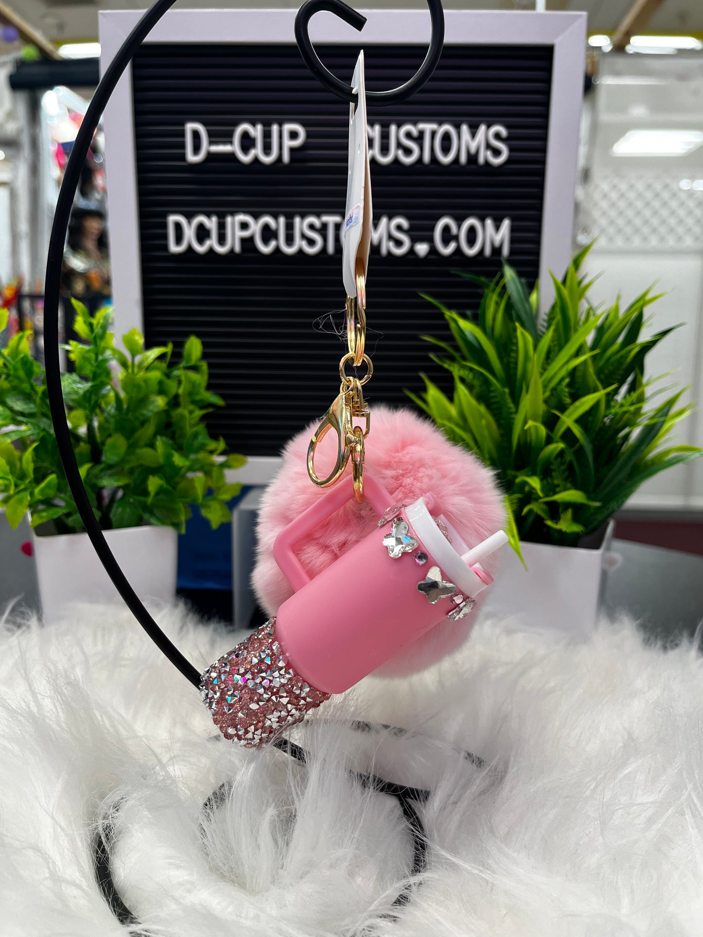 Mini Tumbler Poof Keychain (Pink Butterfly)