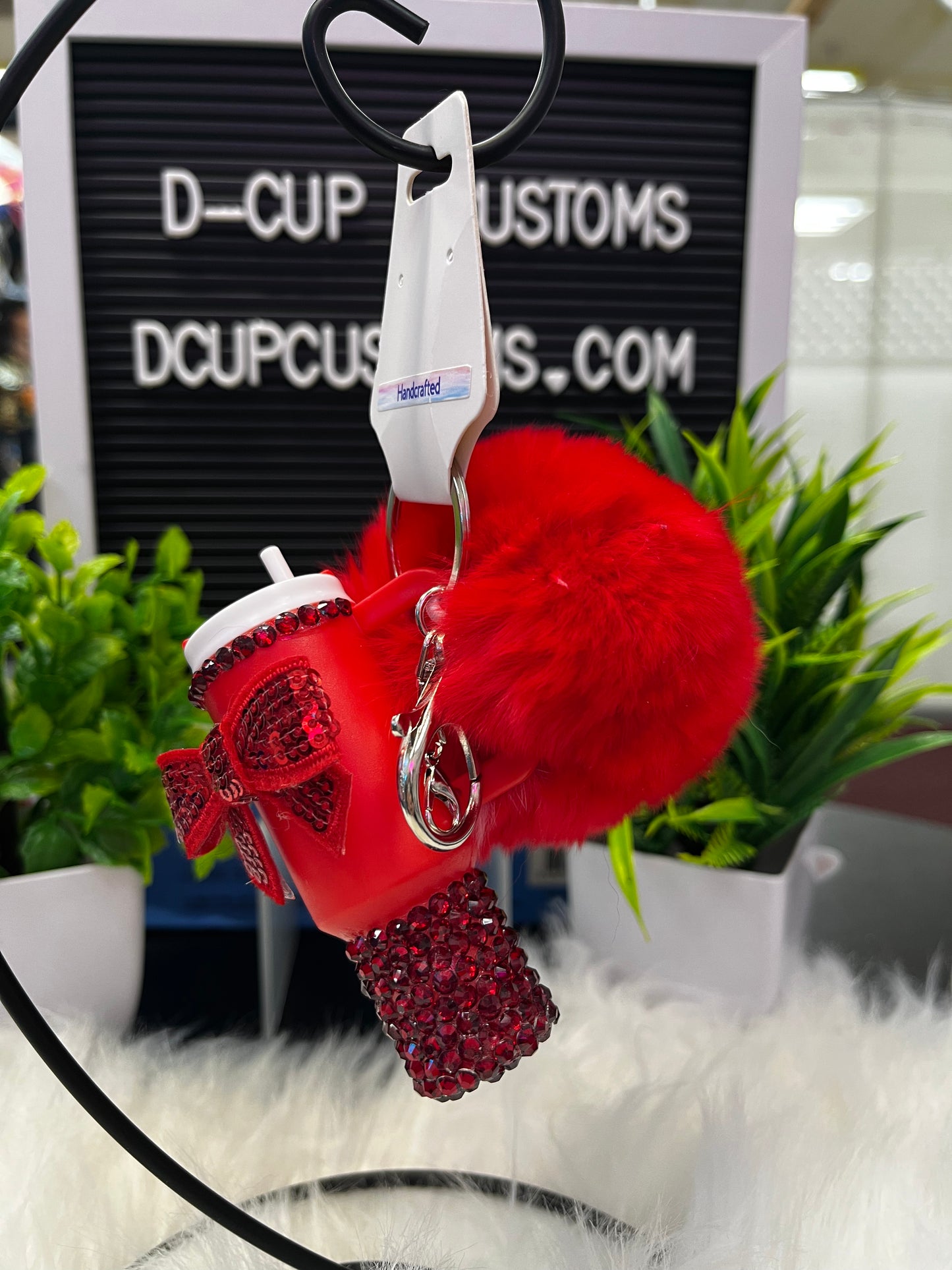 Mini Tumbler Poof Keychain (Red Bow)