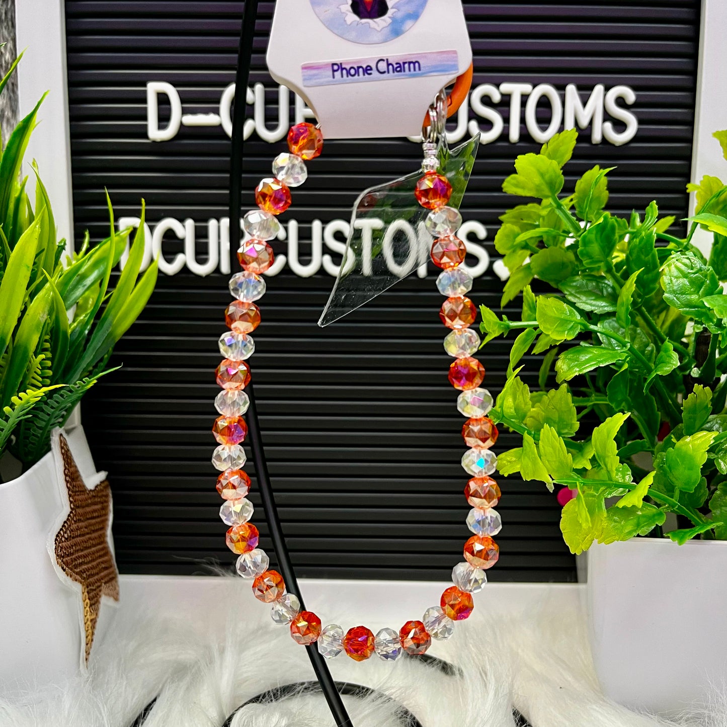 Orange Beaded Phone Charm