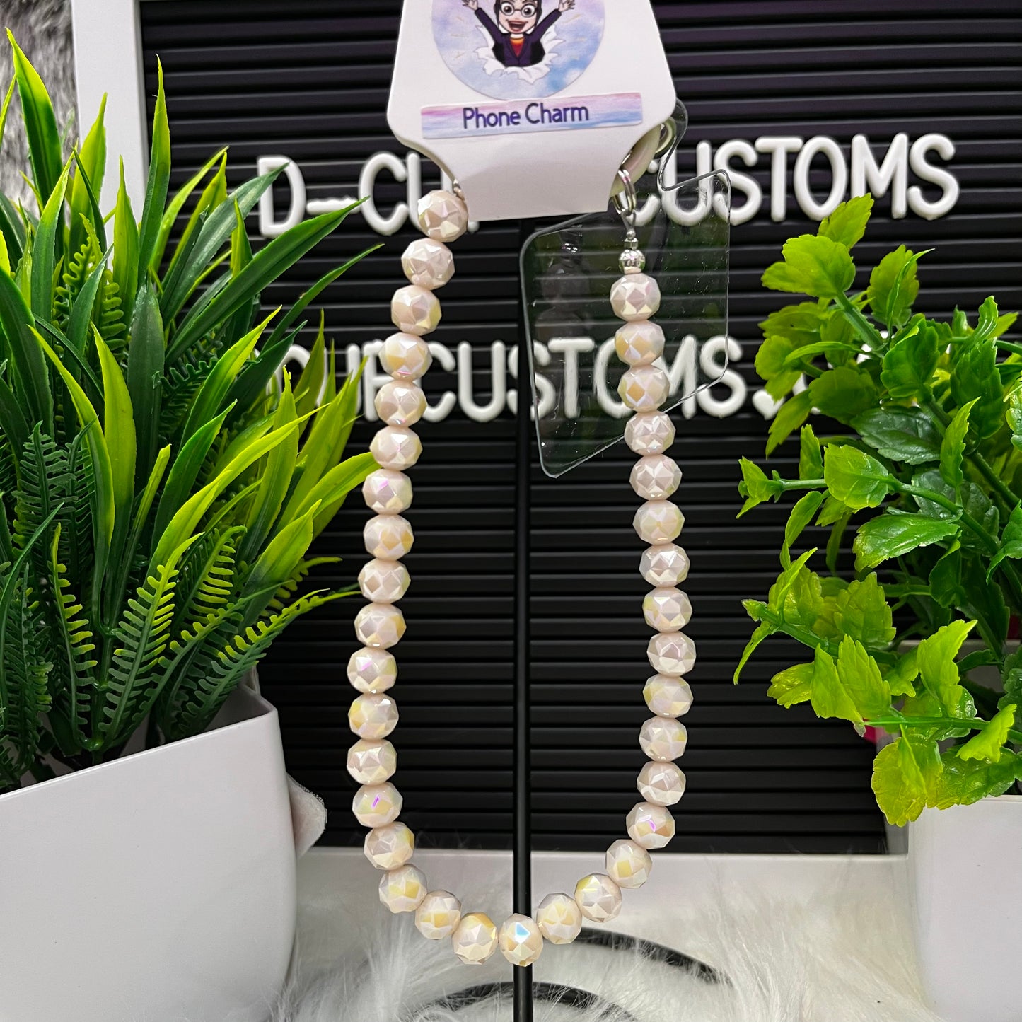 Cream Beaded Phone Charm