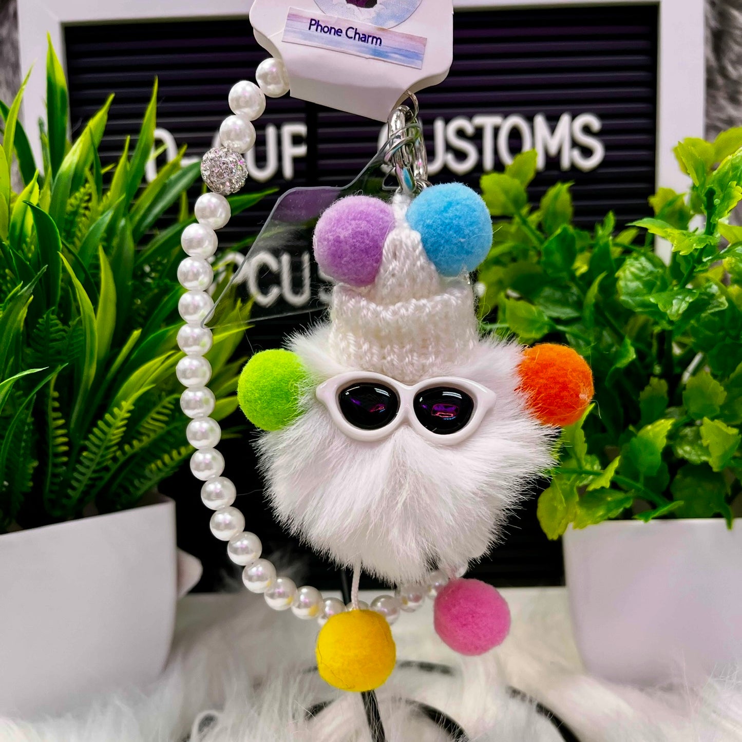 Fluff Ball Character Phone Charm (Rainbow)