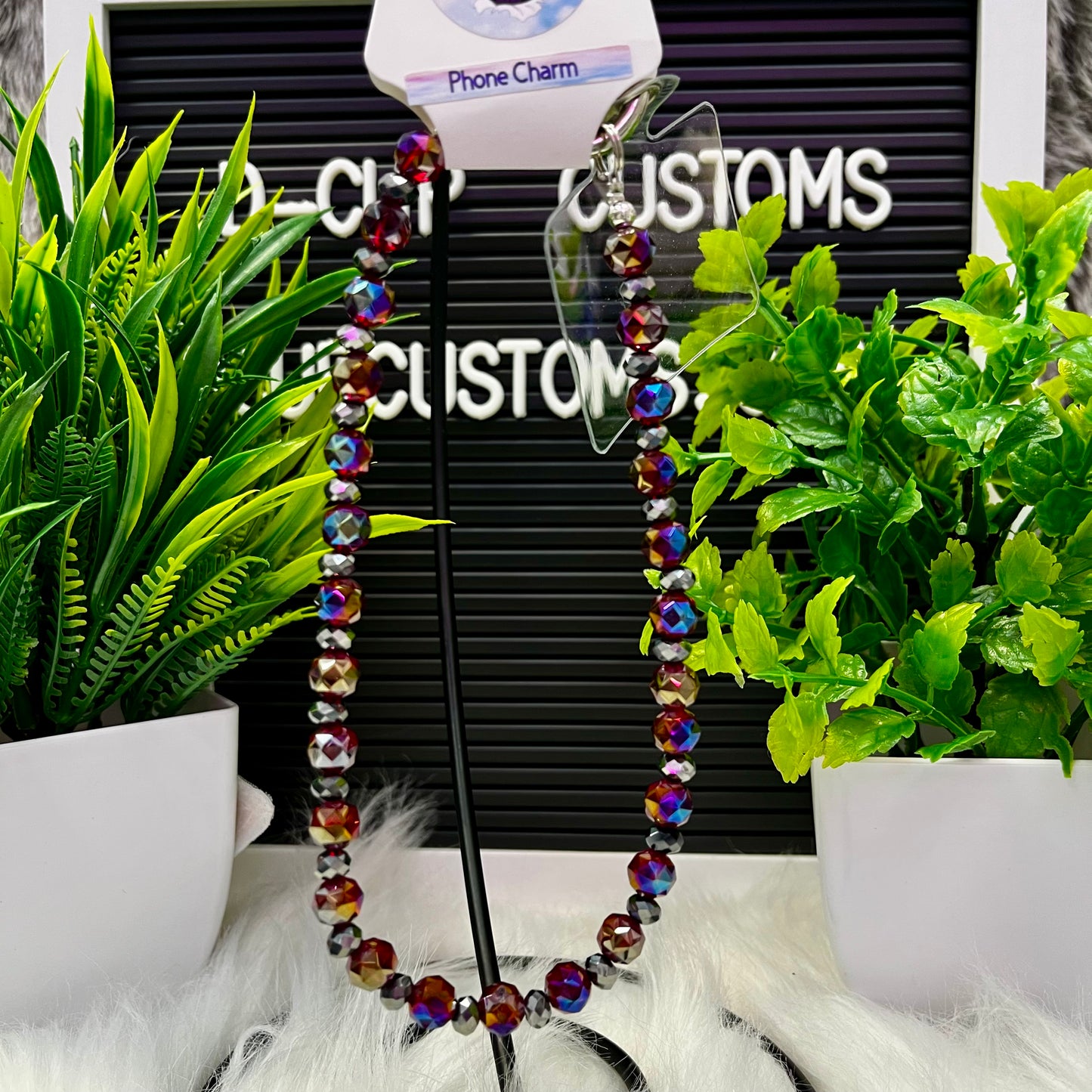 Ruby Red Beaded Phone Charm