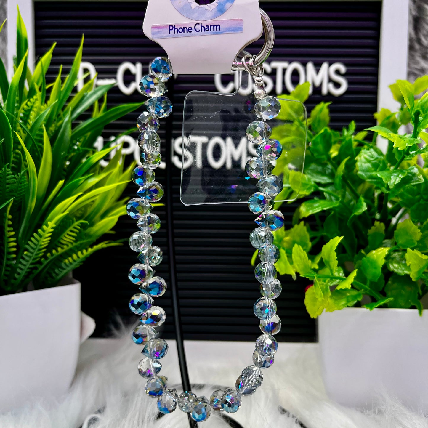 Grey Beaded Phone Charm