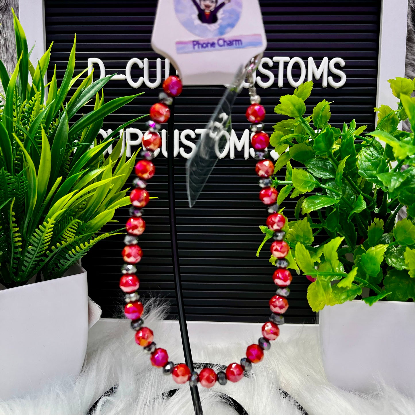 Red Beaded Phone Charm