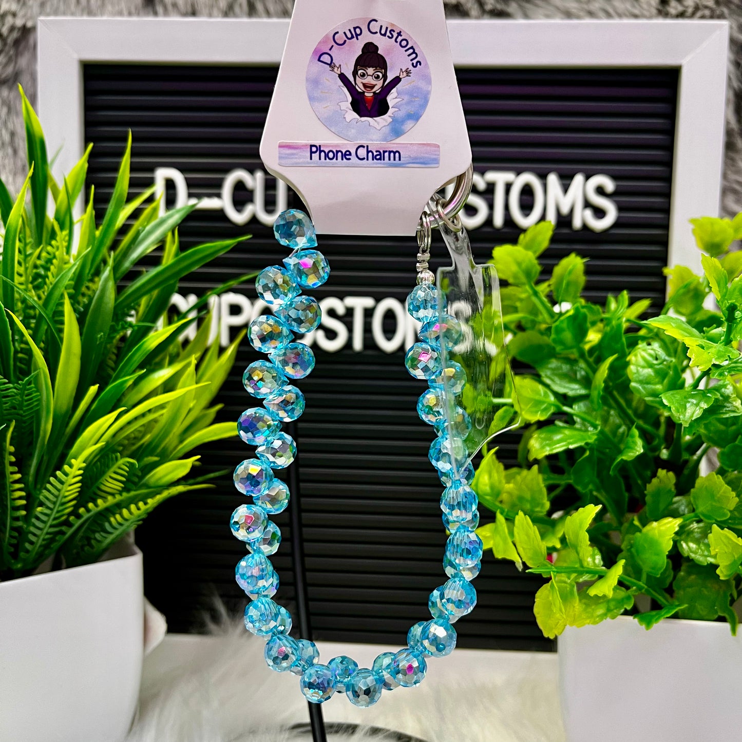 Teal Tear Drop Glass Beaded Phone Charm