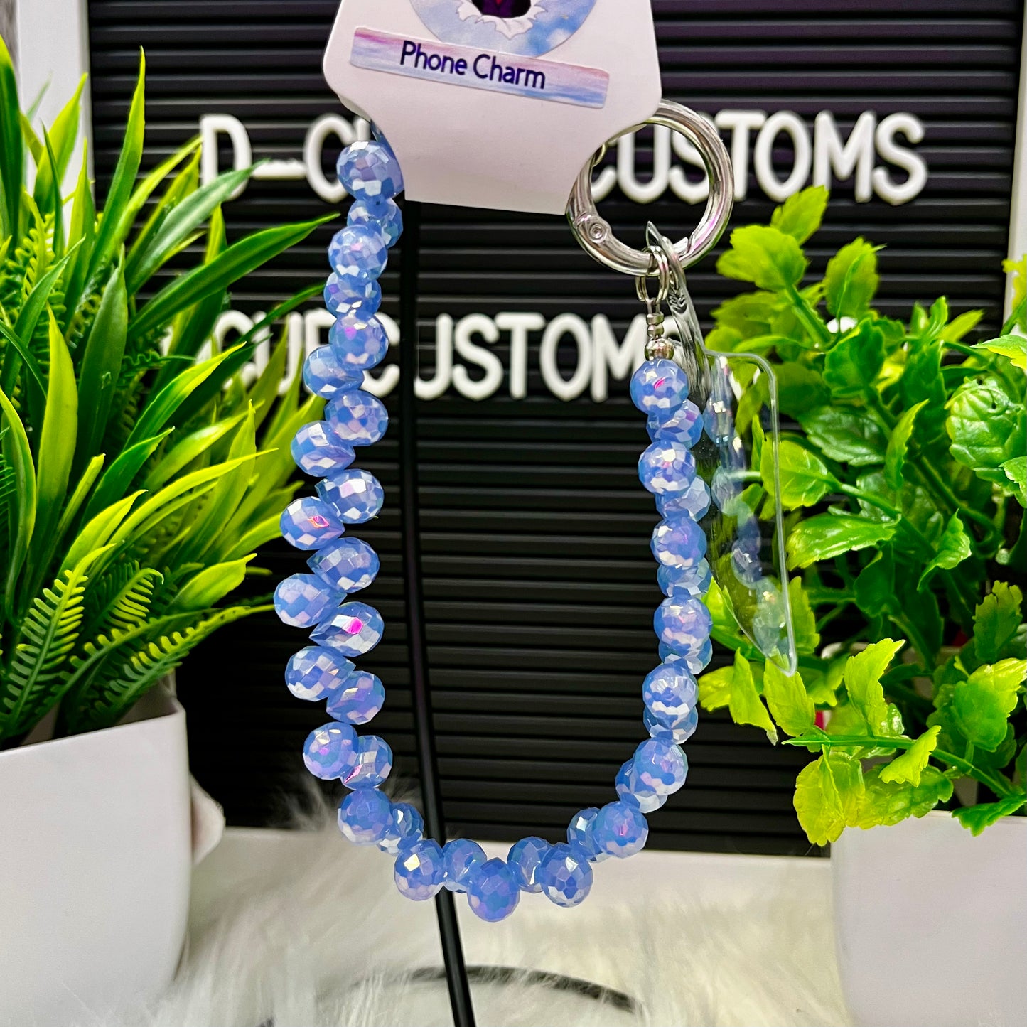 Light Blue Tear Drop Glass Beaded Phone Charm