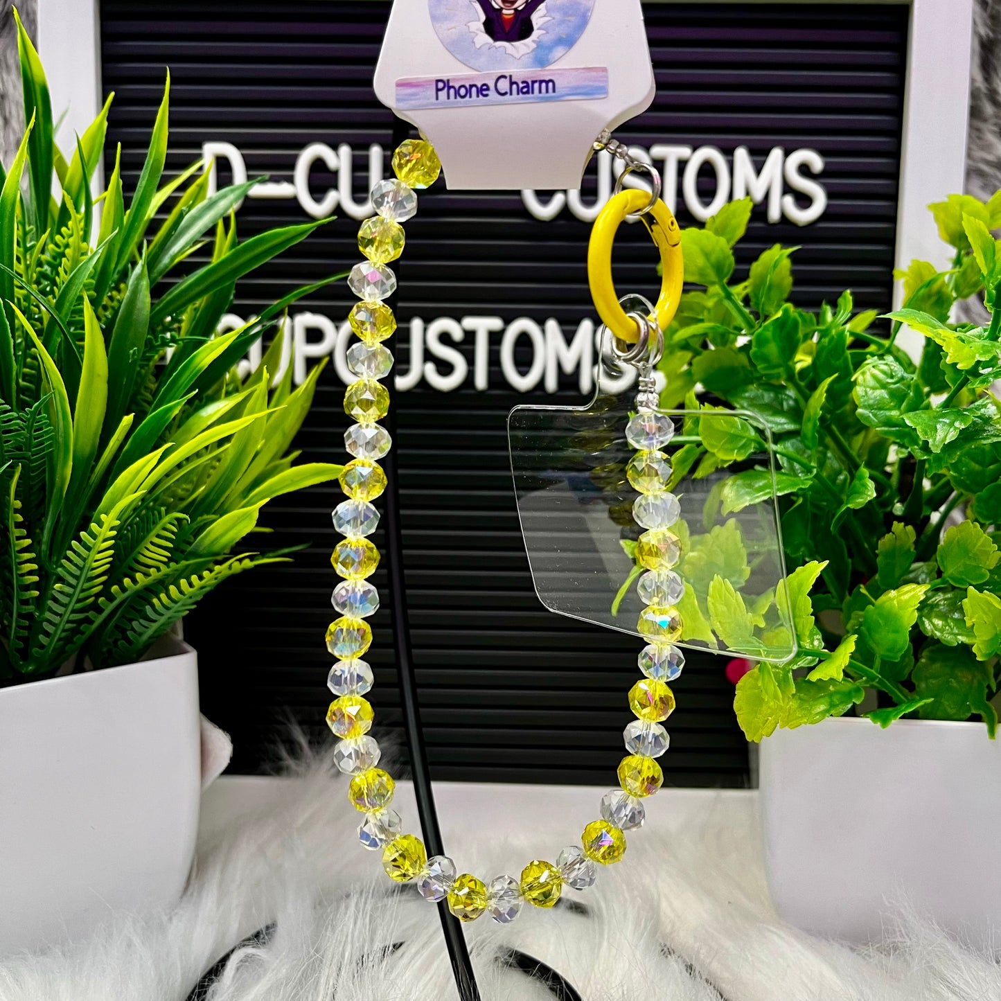 Yellow Beaded Phone Charm