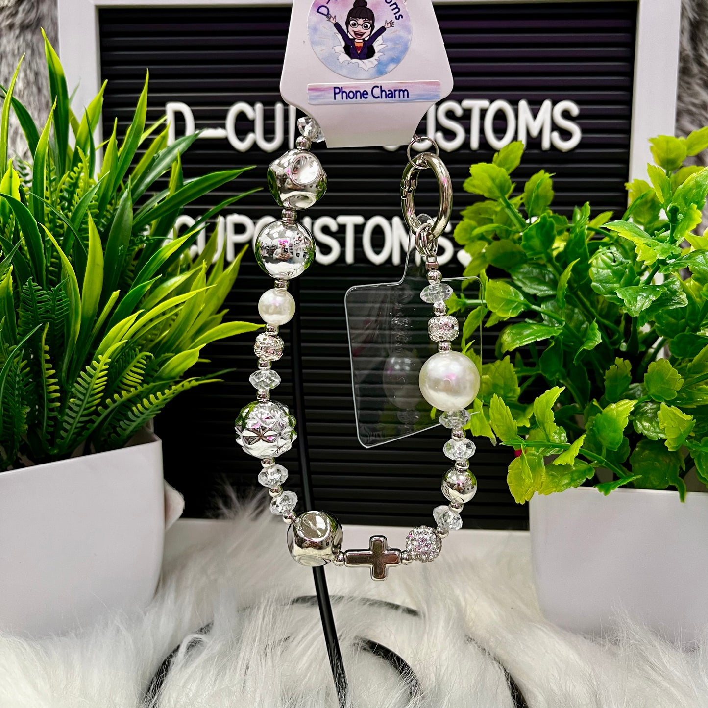 Silver Cross Phone Charm