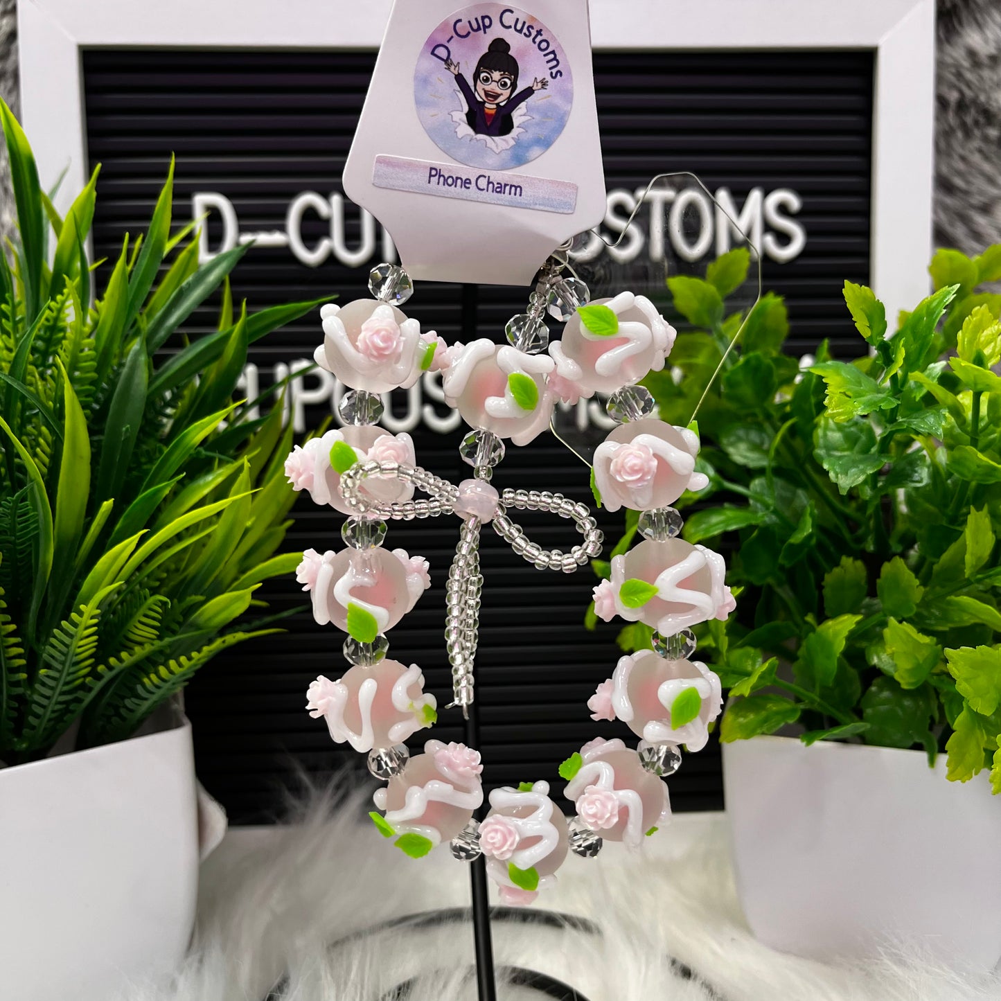 Frosted Pink Rose Phone Charm