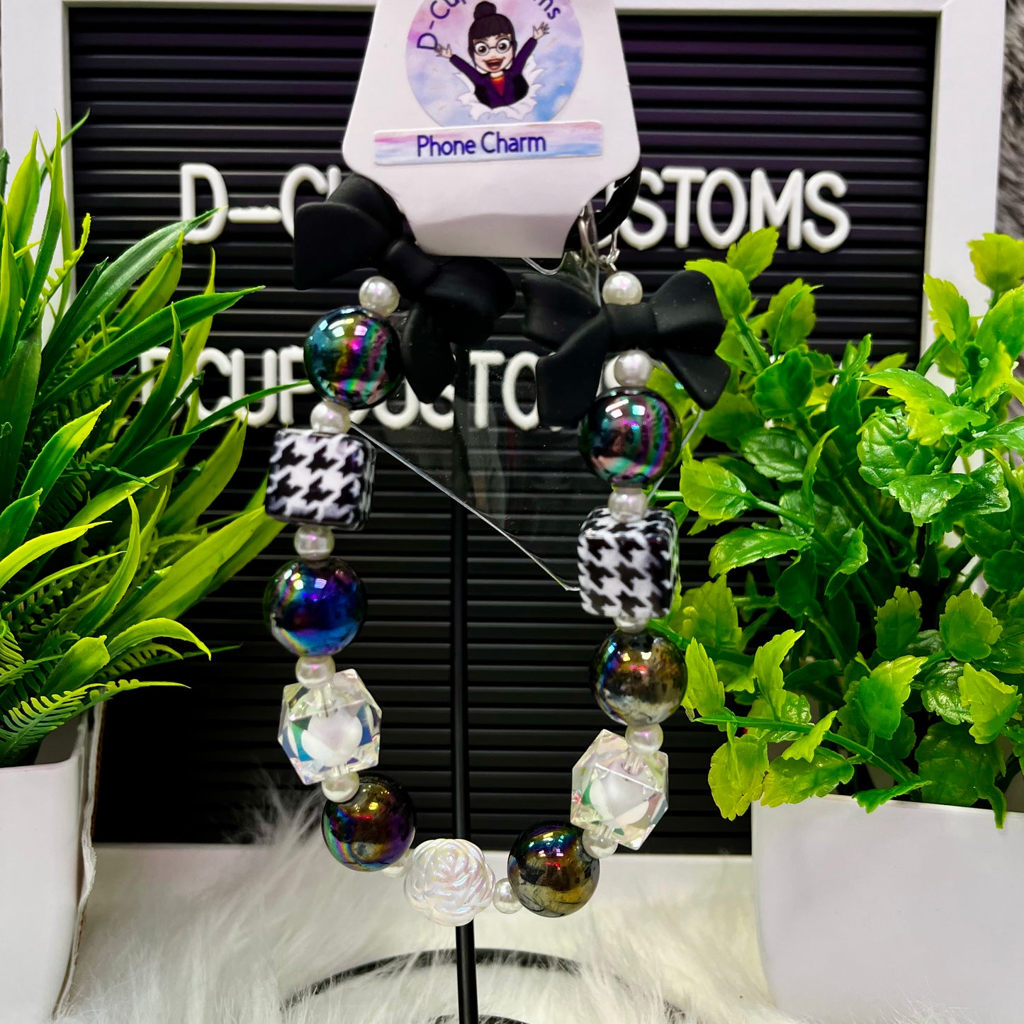 Checkered Black and White Phone Charm