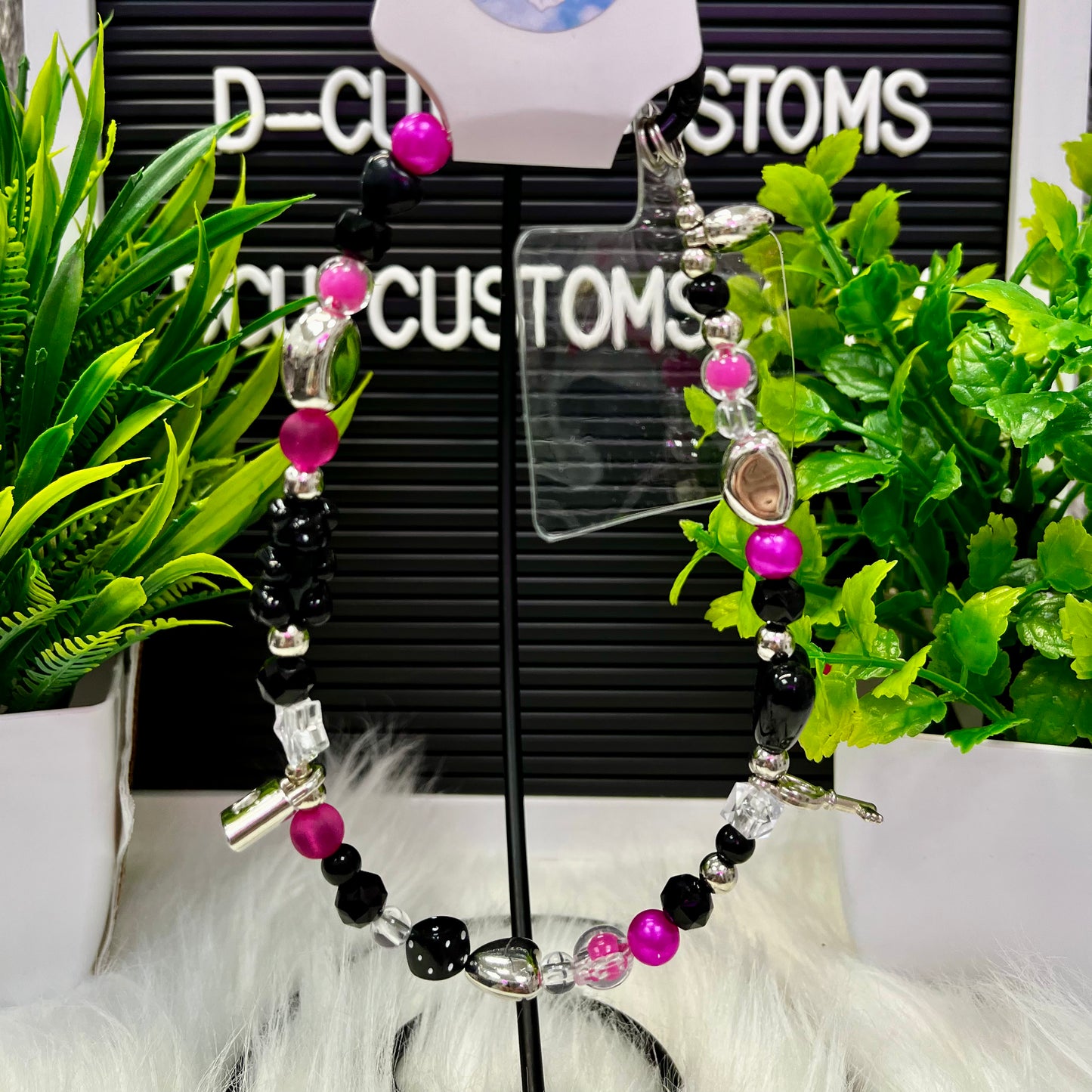 Pink and Black Phone Charm