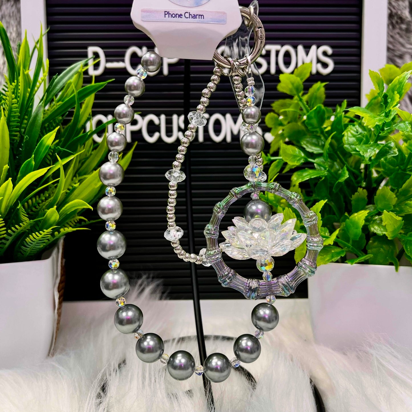 Silver Lotus Flower Phone Charm