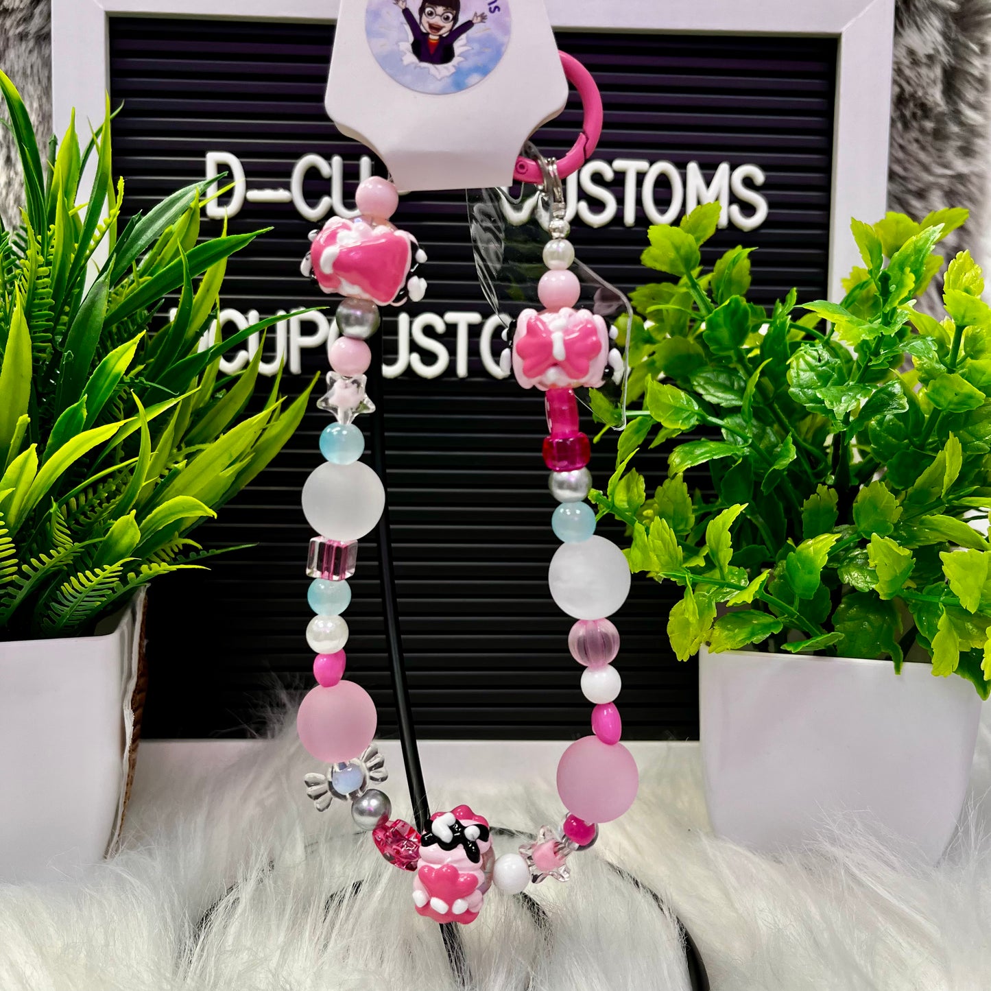 Pink Beaded Phone Charm