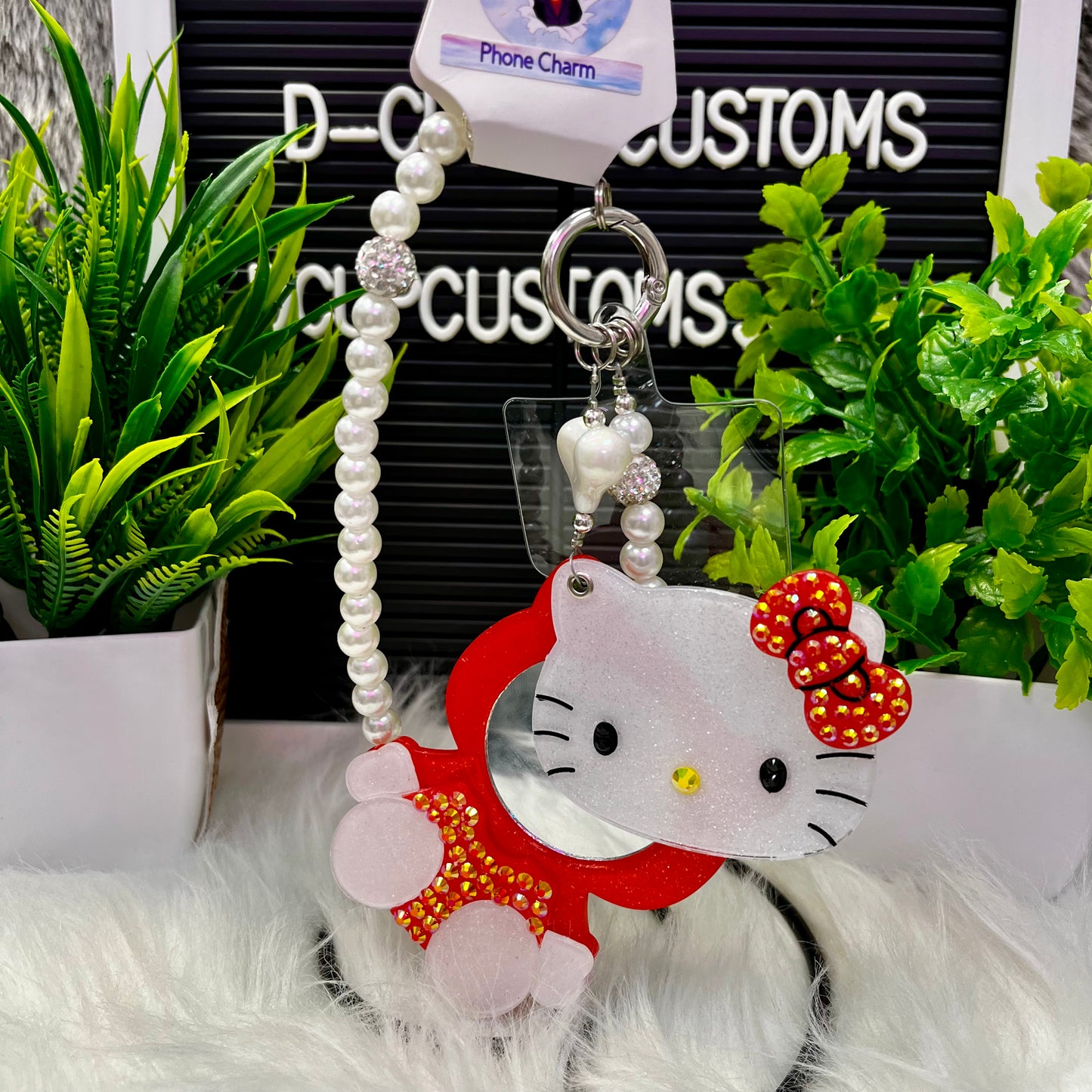 Red Kitty Mirror Phone Charm