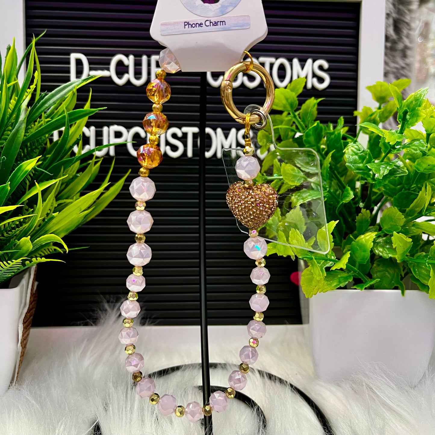 Rose Gold Rhinestone Heart Phone Charm