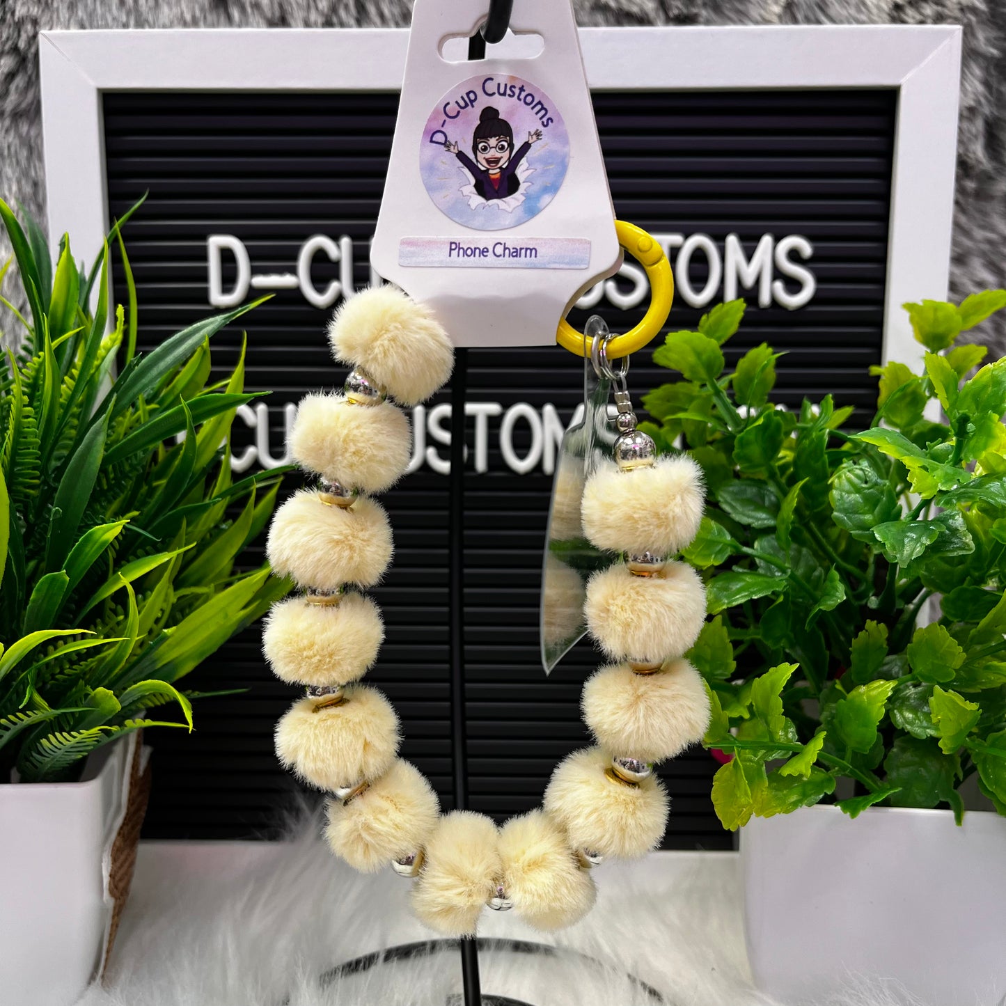 Fuzzy Yellow Phone Charm