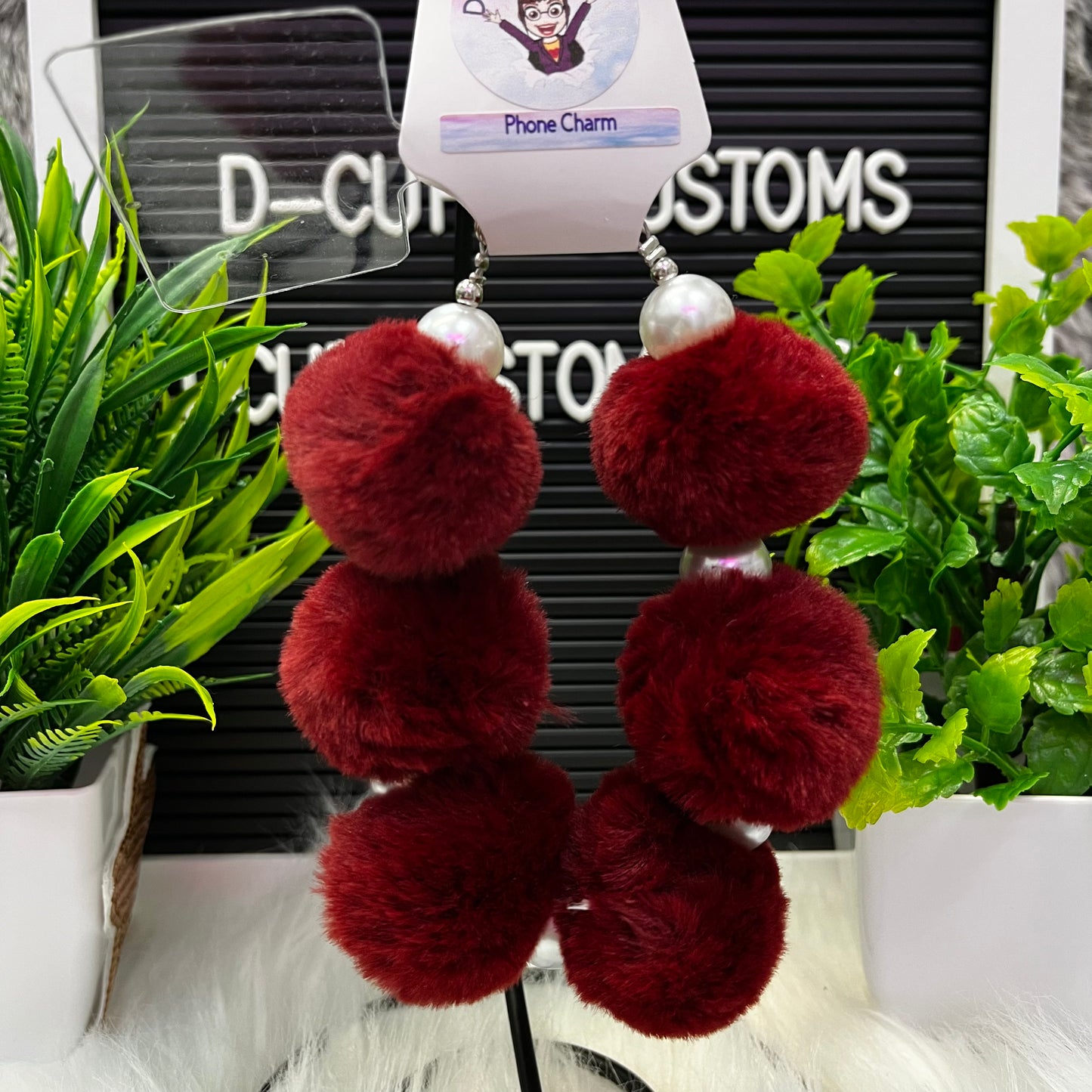 Fuzzy Maroon Phone Charm