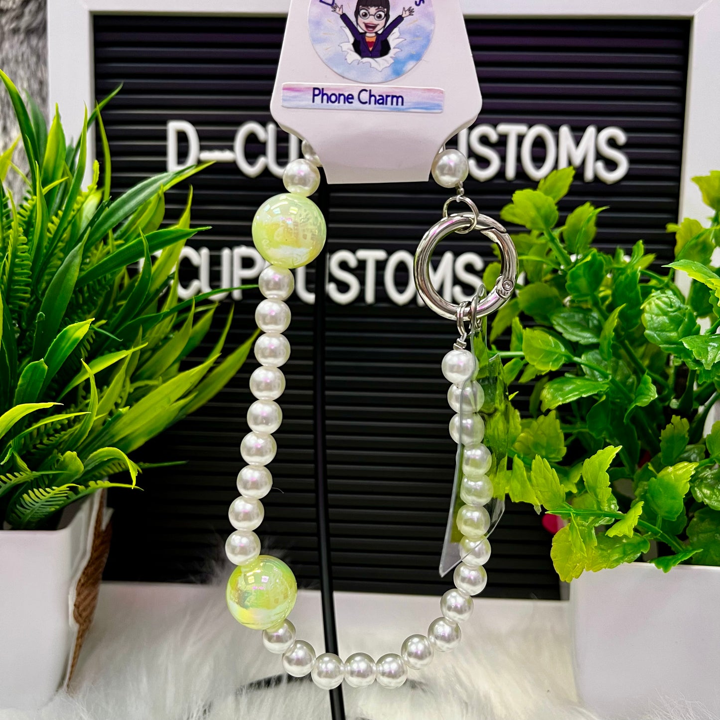 White and Yellow Beaded Phone Charm