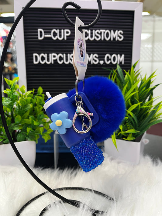 Mini Tumbler Poof Keychain (Navy Flower)