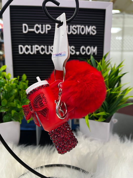 Mini Tumbler Poof Keychain (Red Bow)