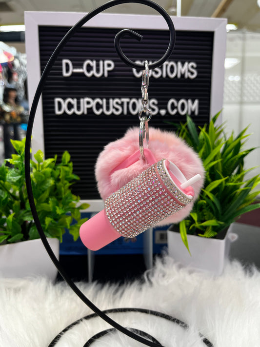 Mini Tumbler Poof Keychain (Pink Rhinestone)
