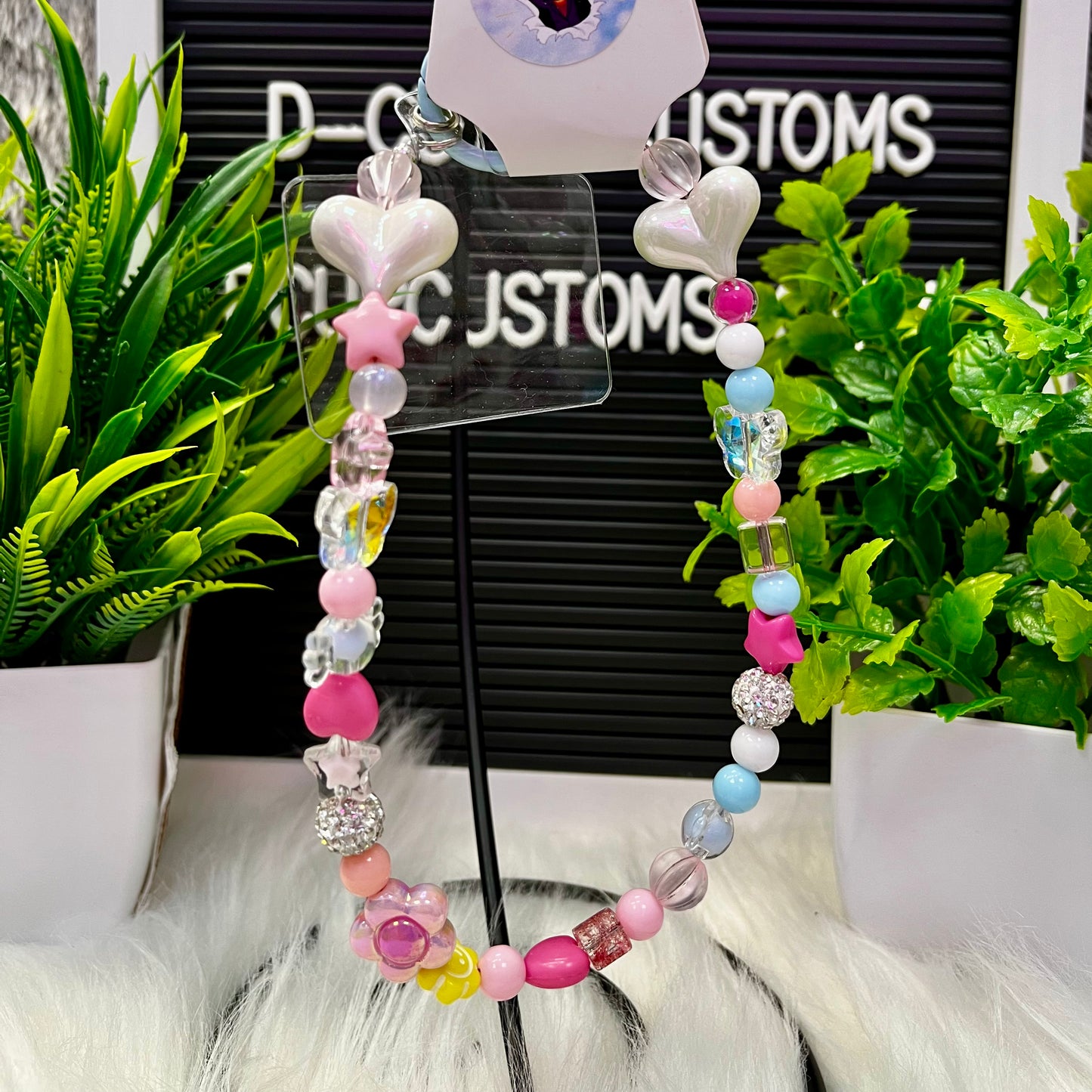 Pink Butterfly & Heart Phone Charm