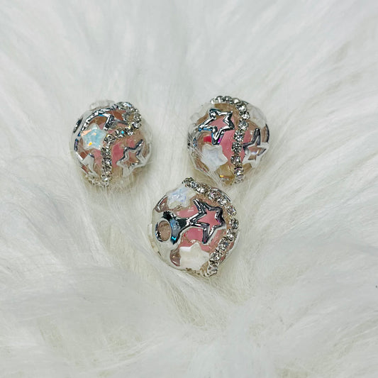 Pink Metal Star Beads (16mm)